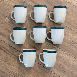 GIBSON green rim dishwasher, microwave & ovenproof set of 8 coffee tea mugs cups